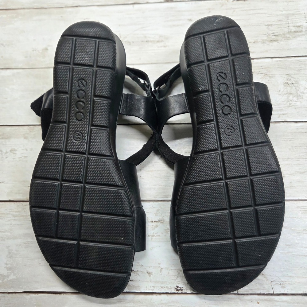 Ecco Felicia Wedge Sandal Women 10-10.5 Black Leather Adjustable Straps - Picture 6 of 8